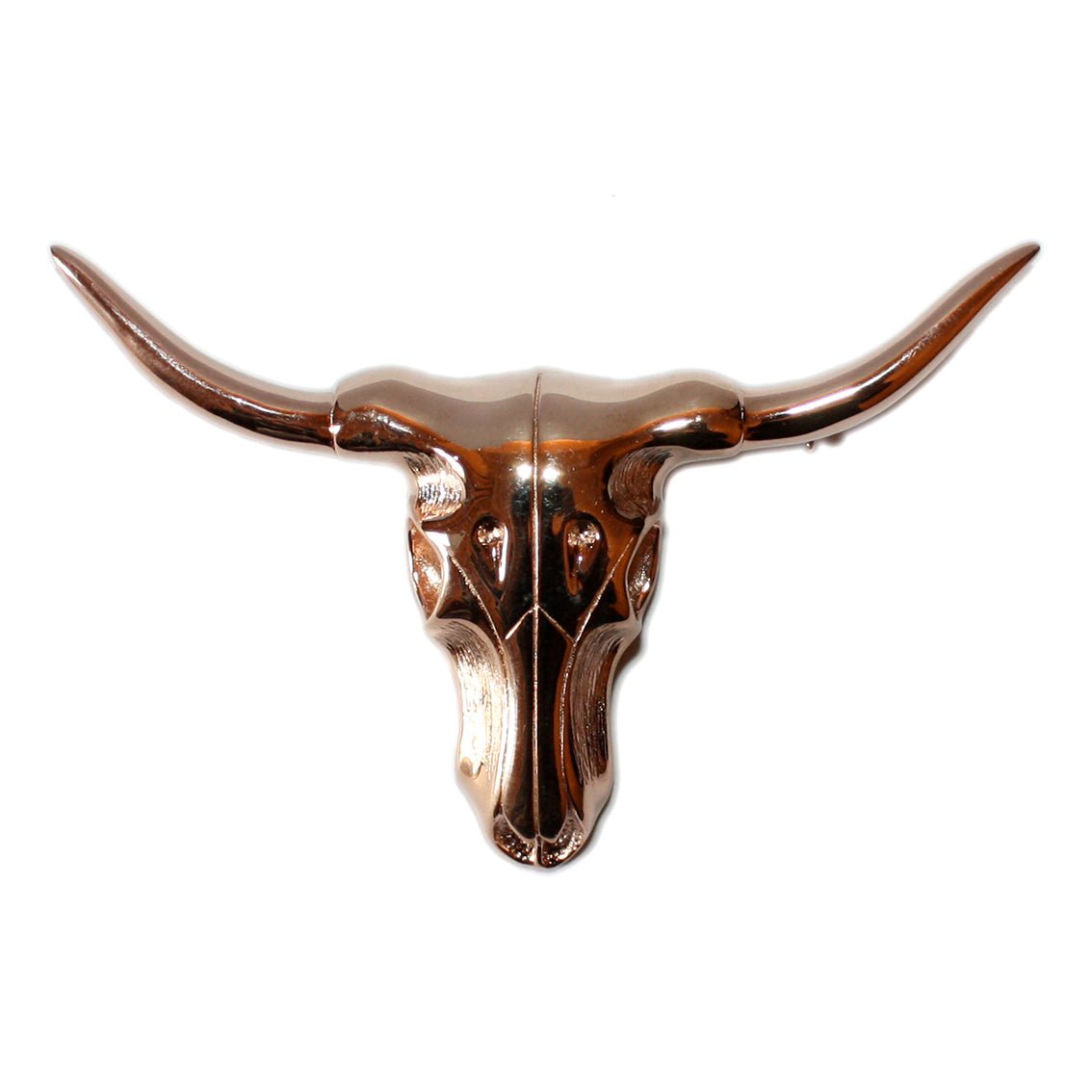 Bijoux - Tess Van Ghert - Picture of a bronze brooch in the shape of a bull head with horns
