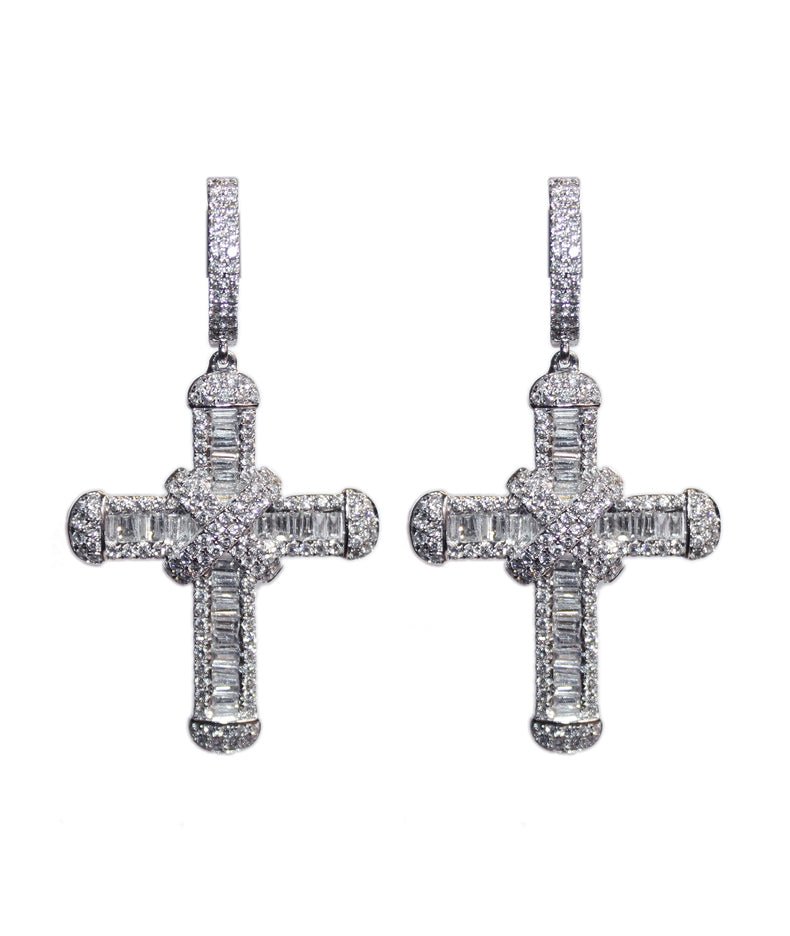Baguette Diamond Cross Earrings - Tess Van Ghert