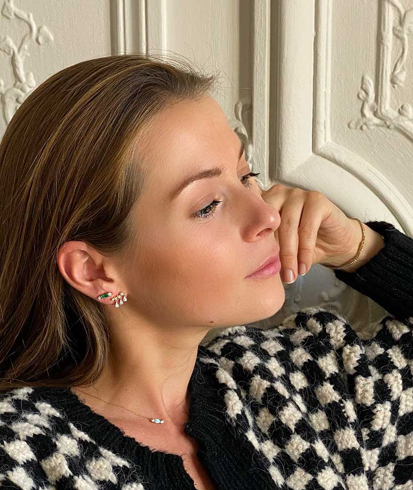 Baguette Emerald Studs - Gold and Diamond Earrings - Tess Van Ghert