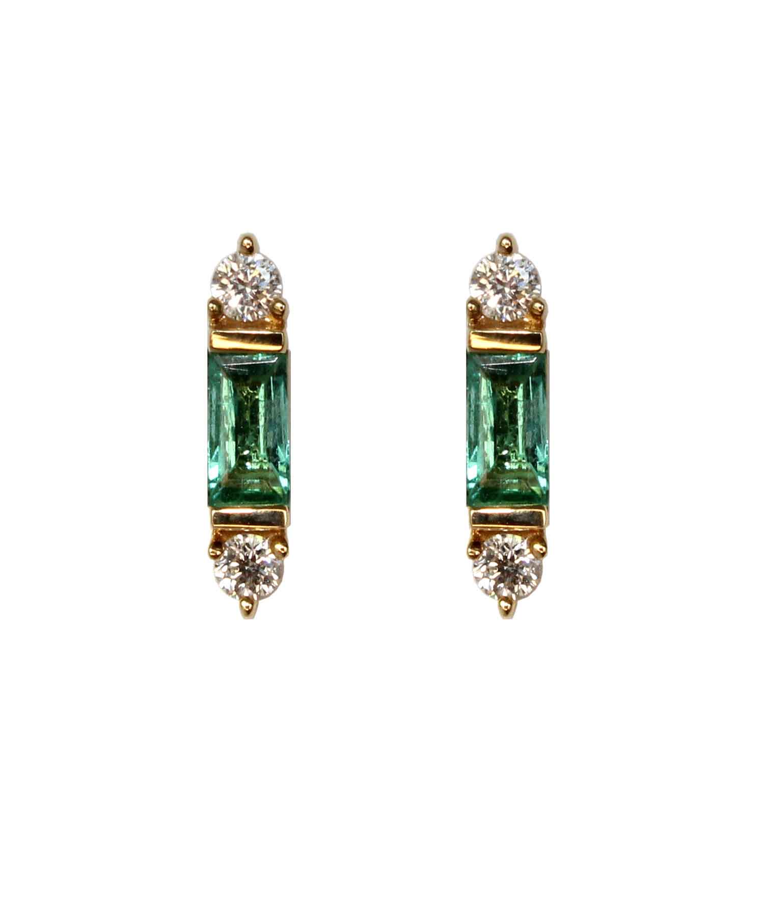 Baguette Emerald Studs - Gold and Diamond Earrings - Tess Van Ghert