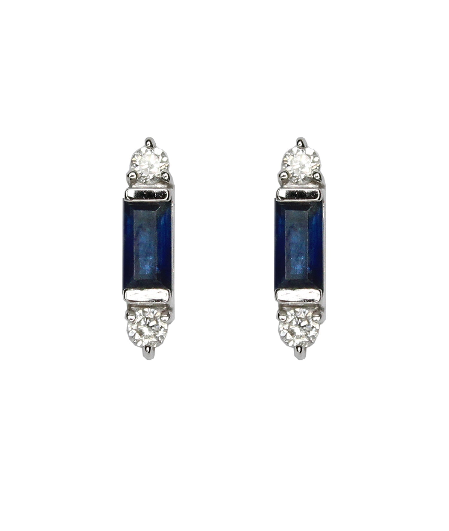 Baguette Sapphire Studs - Gold and Diamond Earrings - Tess Van Ghert