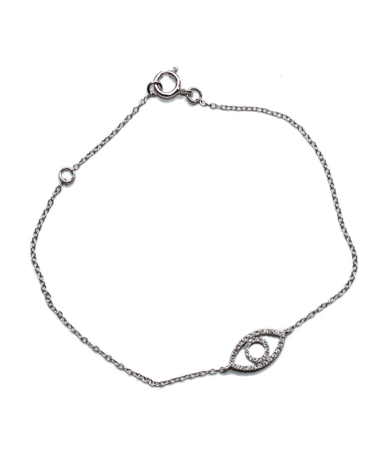 Delicate 18KT Gold Evil Eye Bracelet with Diamonds - Tess Van Ghert
