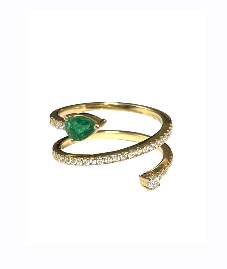 Eve&#39;s Serpent - 18K Gold, Emeralds and Diamonds Ring - Tess Van Ghert - 1