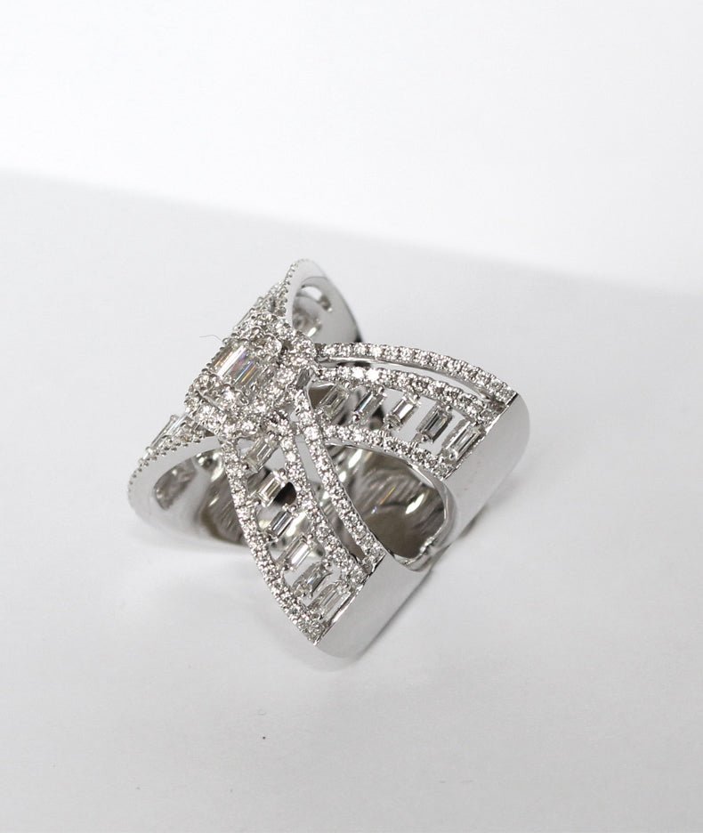 Magnificent Criss Cross Baguette Diamond Ring - Tess Van Ghert