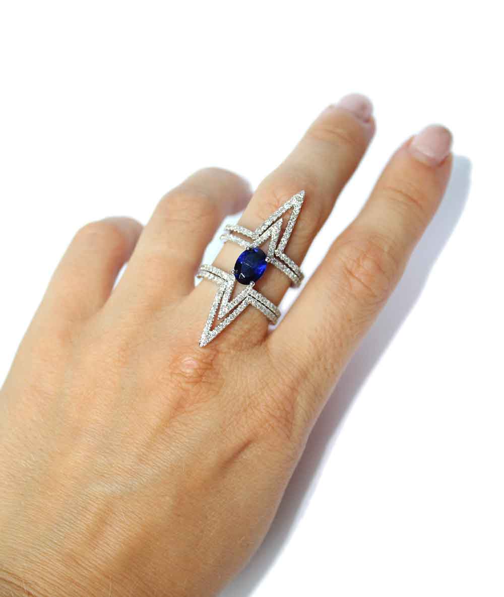 Shard - Stacking Sapphire and Diamond ring - Tess Van Ghert