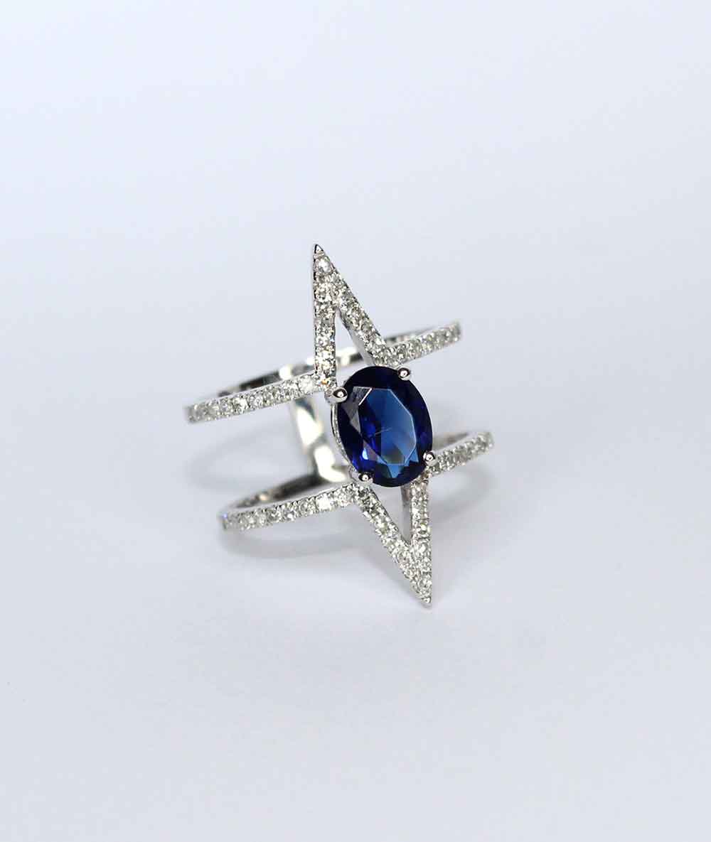 Shard - Stacking Sapphire and Diamond ring - Tess Van Ghert