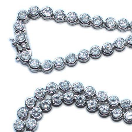 Silver Round Link Chain with White CZ