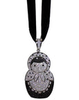 Silver 'Matryoshka' Pendant on Velvet Ribbon