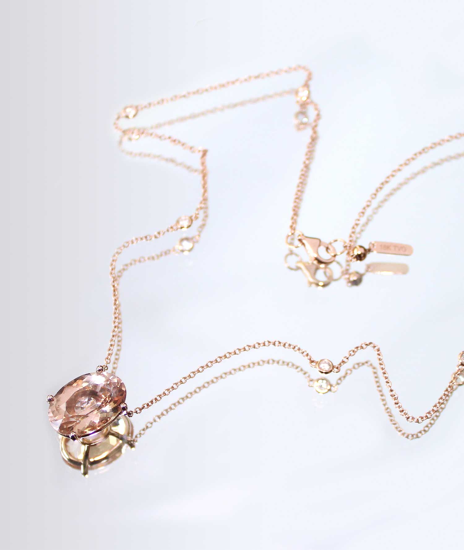 Peach Morganite - 18K gold and diamond necklace - Tess Van Ghert