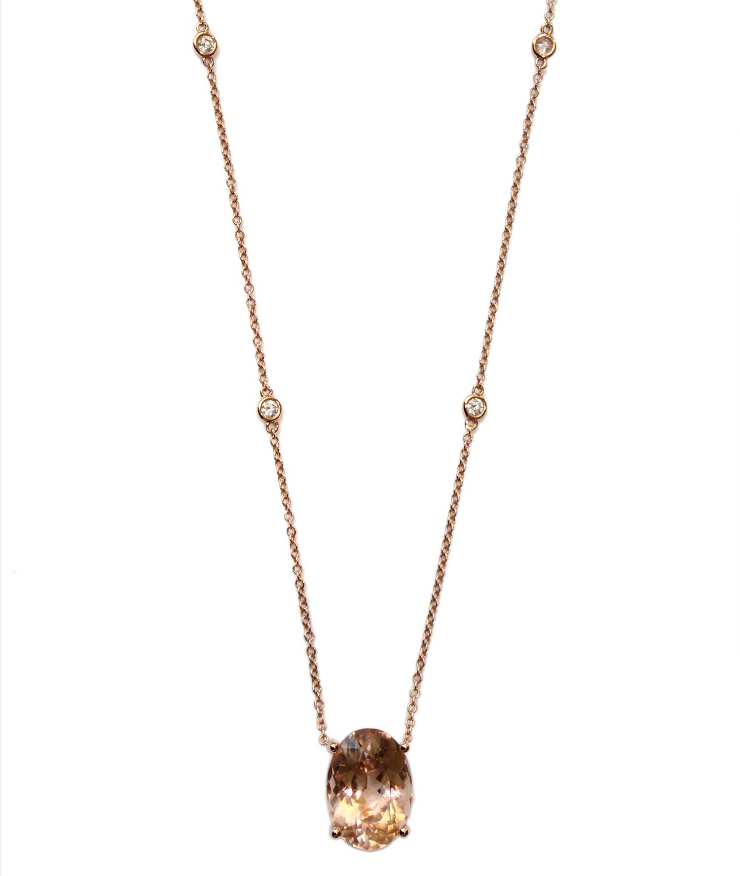 Peach Morganite - 18K gold and diamond necklace - Tess Van Ghert