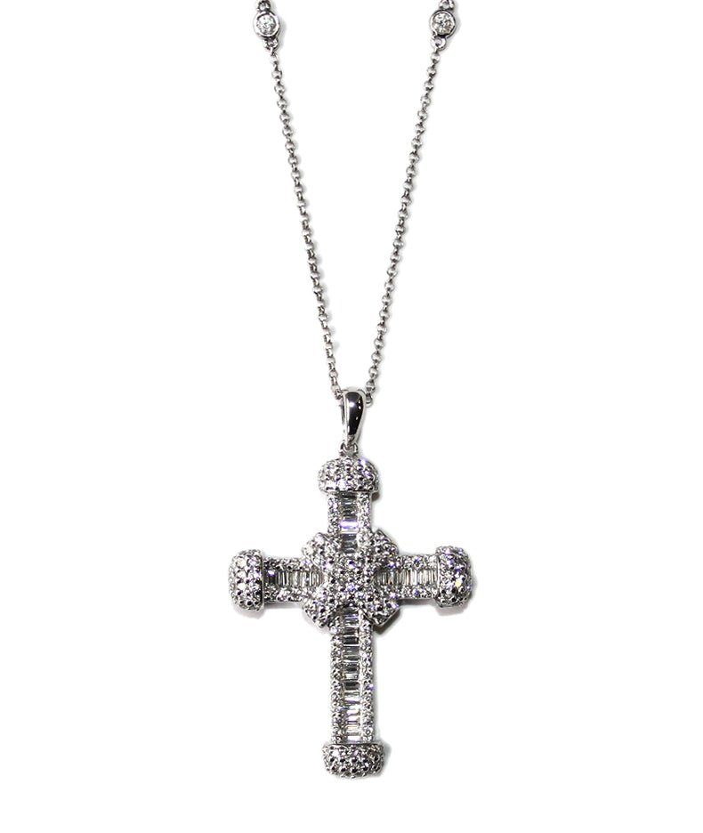 Baguette Diamond Cross Necklace - Tess Van Ghert