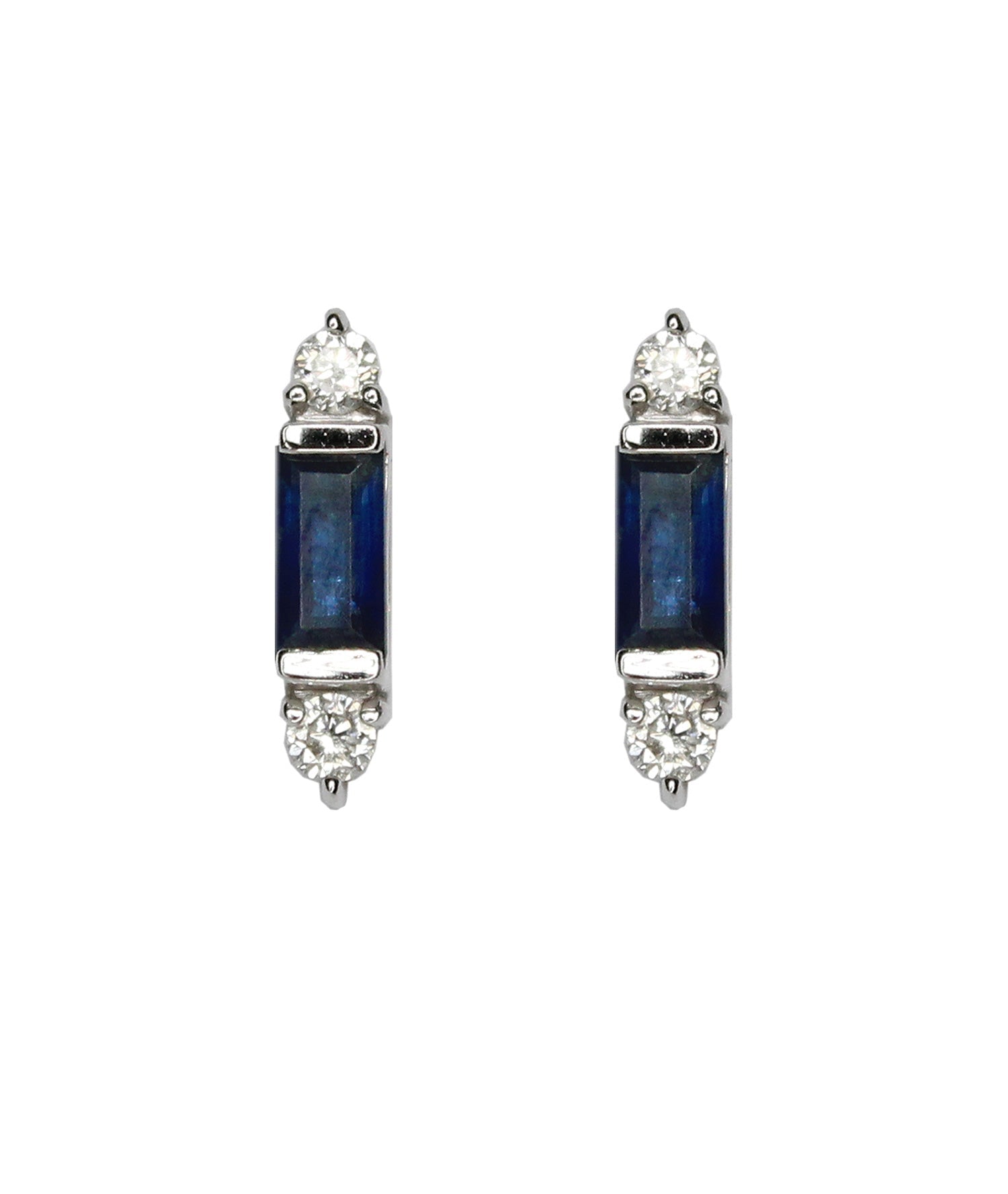 Baguette Sapphire Studs - Gold and Diamond Earrings - Tess Van Ghert