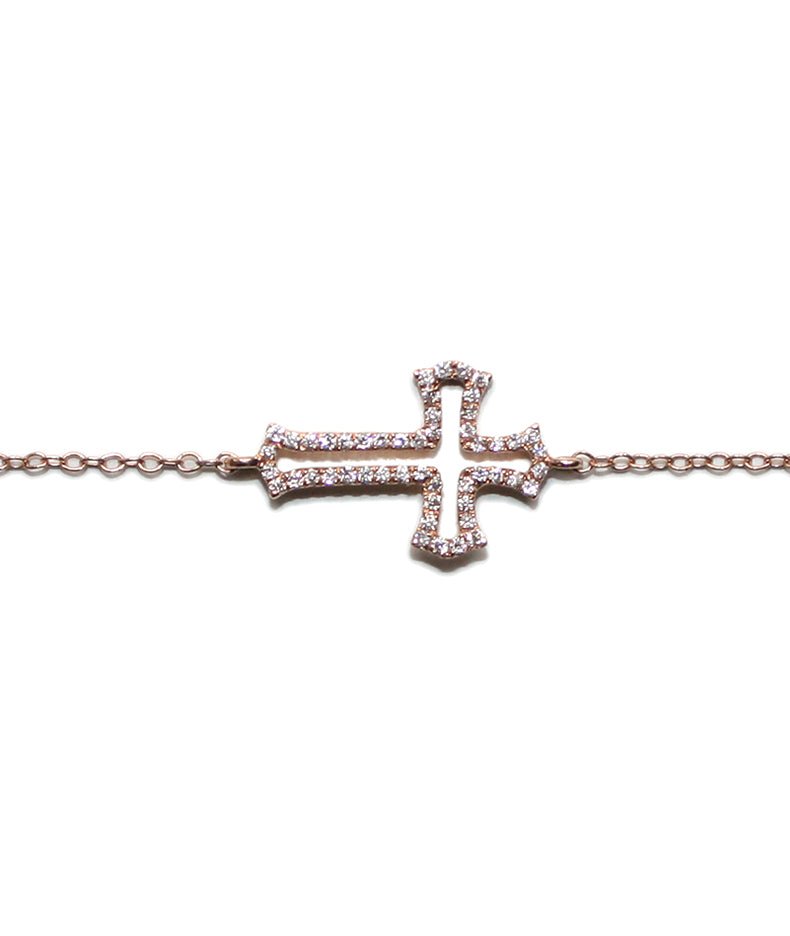 Delicate 18KT Gold Cross Bracelet with Diamonds - Tess Van Ghert