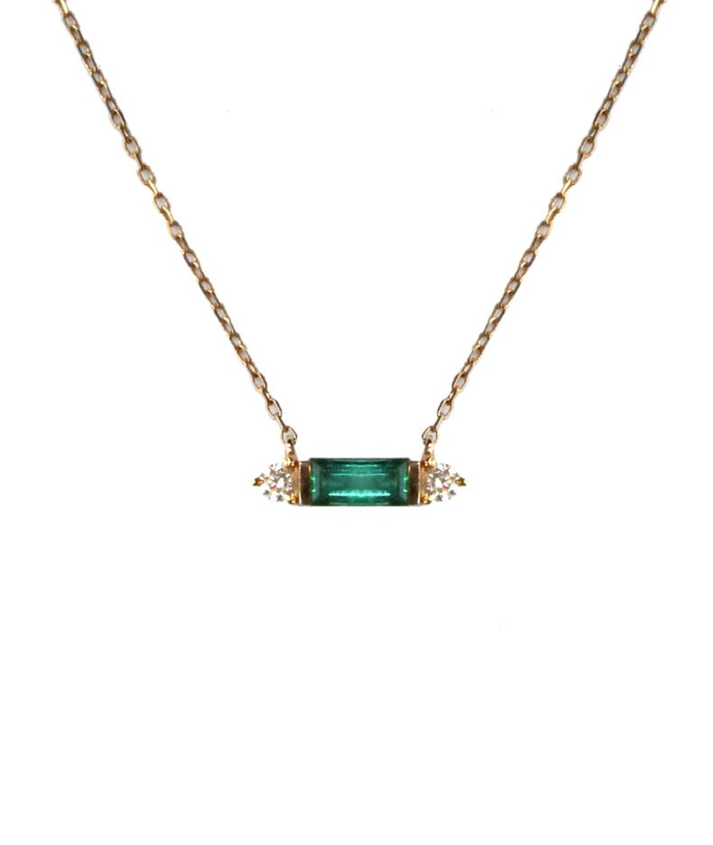 Emerald Baguette &amp; Diamond Charm Necklace - Tess Van Ghert