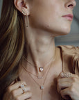 Rain Drop Diamond Drop Earrings on model - Gold and Diamond Earrings - Tess Van Ghert - 3