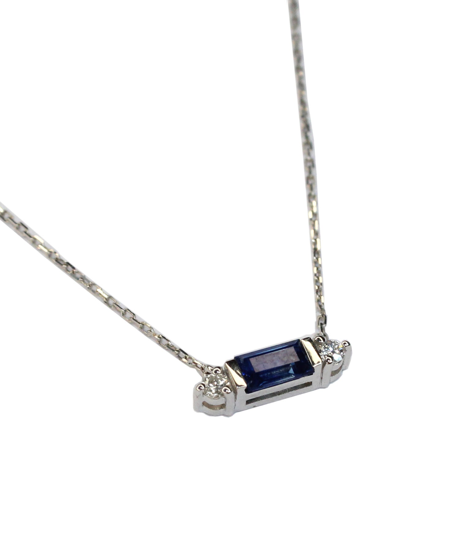 Sapphire Baguette & Diamond Charm Necklace - Tess Van Ghert